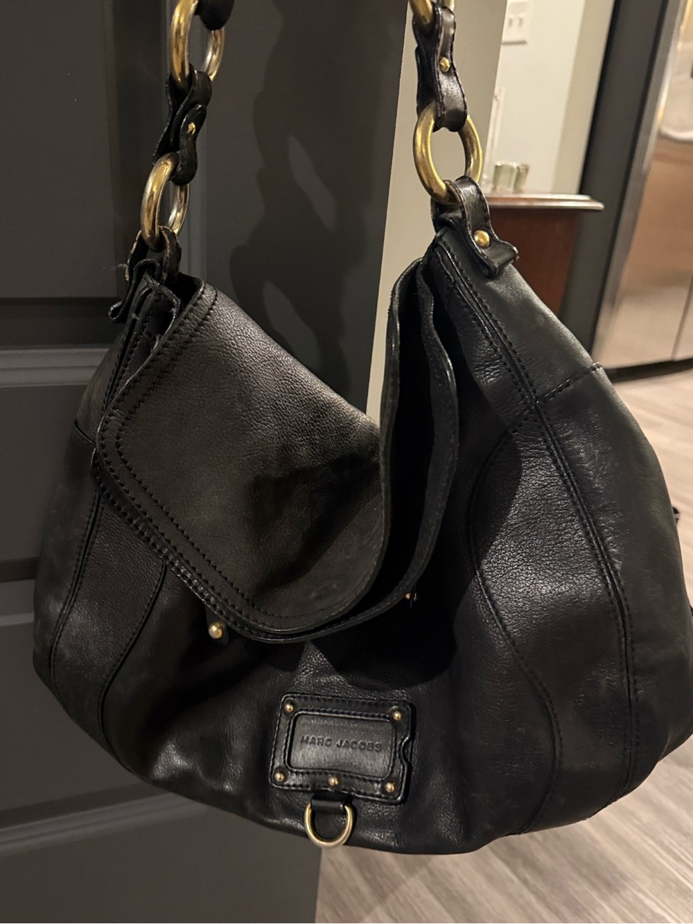 Marc Jacobs Black Leather Hobo with Gold Hardware
